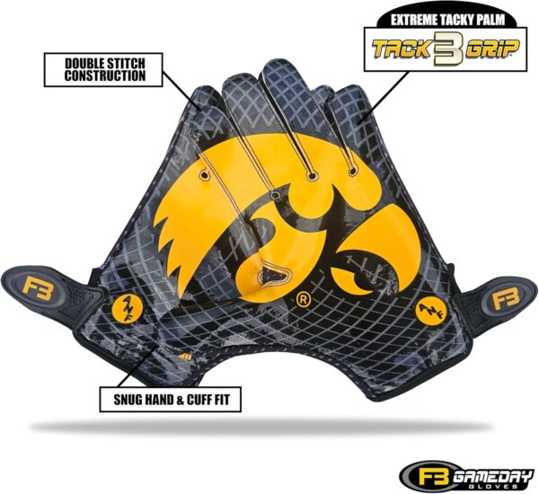 Hawkeye Football Receiver Gloves - Black - Front of Hand