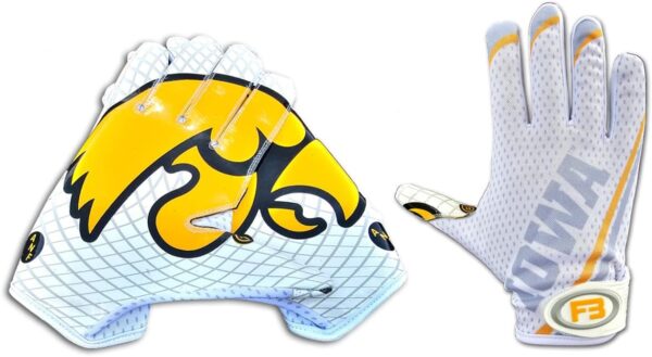 Hawkeye Football Receiver Gloves - White - Front and Back