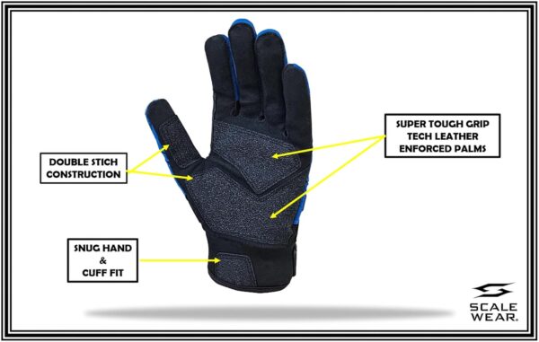 Stealth Black Padded Lineman Football Gloves - Blue - Front of Hand