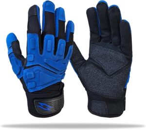 Stealth Black Padded Lineman Football Gloves - Blue - Main Image