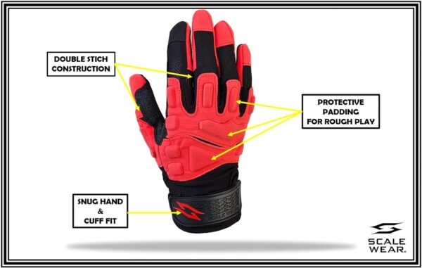 Stealth Black Padded Lineman Football Gloves - Red - Back of Hand