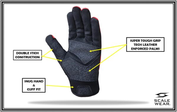 Stealth Padded Football Lineman Gloves - Red on Black - Image 3