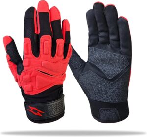 Stealth Black Padded Lineman Football Gloves - Red - Main Image