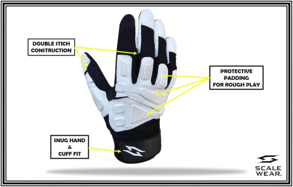 Stealth Padded Football Lineman Gloves - White on Black - Image 2