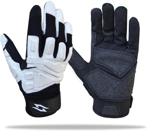 Stealth Black Padded Football Lineman Gloves - White - Main Image