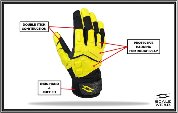 Stealth Black Padded Lineman Football Gloves - Yellow - Back of Hand