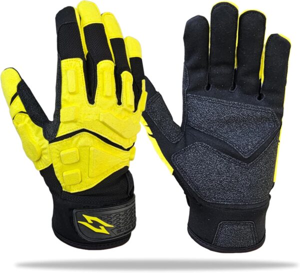 Stealth Black Padded Lineman Football Gloves - Yellow - Main Image