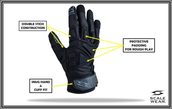 Stealth Black Padded Receiver Football Gloves - Black - Back of Hand