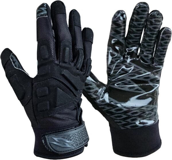 Stealth Black Padded Receiver Football Gloves - Black - Main Image