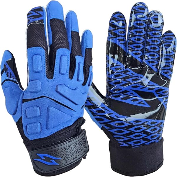 Stealth Black Padded Football Receiver Gloves - Blue - Main Image