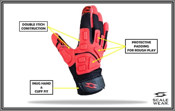 Stealth Black Padded Receiver Football Gloves - Red - Back of Hand