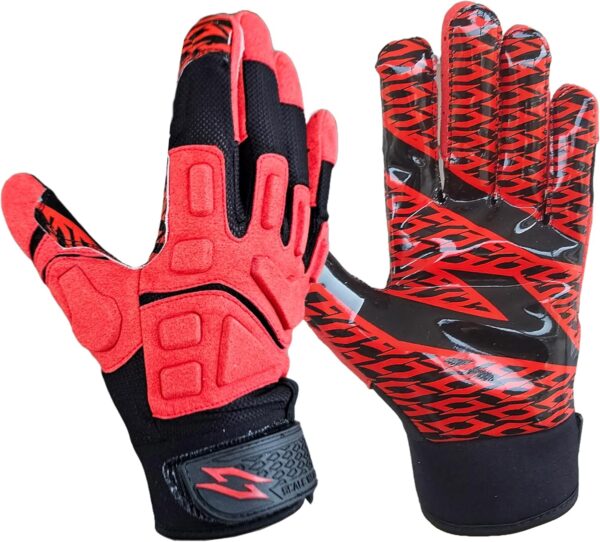 Stealth Black Padded Receiver Football Gloves - Red - Main Image