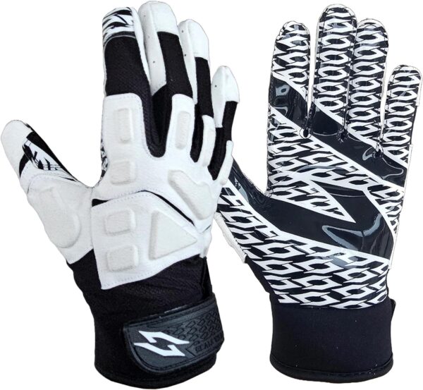 Stealth Black Padded Receiver Football Gloves - White - Main Image