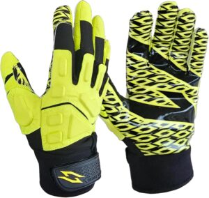 Stealth Black Padded Receiver Football Gloves - Yellow - Main Image