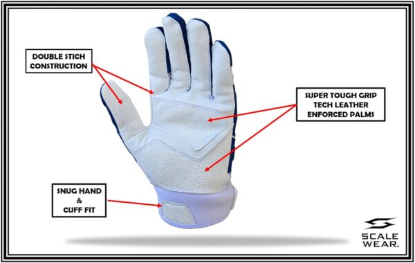 Stealth White Padded Lineman Football Gloves - Blue - Front of Hand