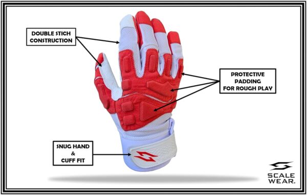 Stealth Padded Football Lineman Gloves - Red on White - Image 2