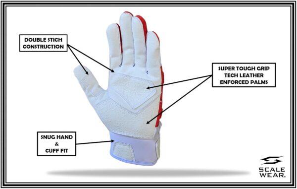 Stealth Padded Football Lineman Gloves - Red on White - Image 3