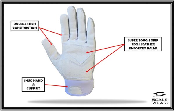 Stealth White Padded Lineman Football Gloves - White - Front of Hand