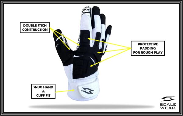 Stealth White Padded Receiver Football Gloves - Black - Back of Hand