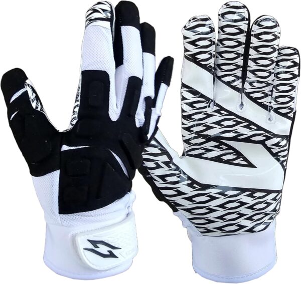 Stealth White Padded Receiver Football Gloves - Black - Main Image