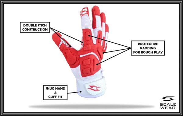 Stealth White Padded Receiver Football Gloves - Red - Back of Hand