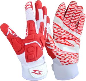 Stealth White Padded Receiver Football Gloves - Red - Main Image