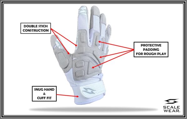 Stealth White Padded Receiver Football Gloves - White - Back of Hand