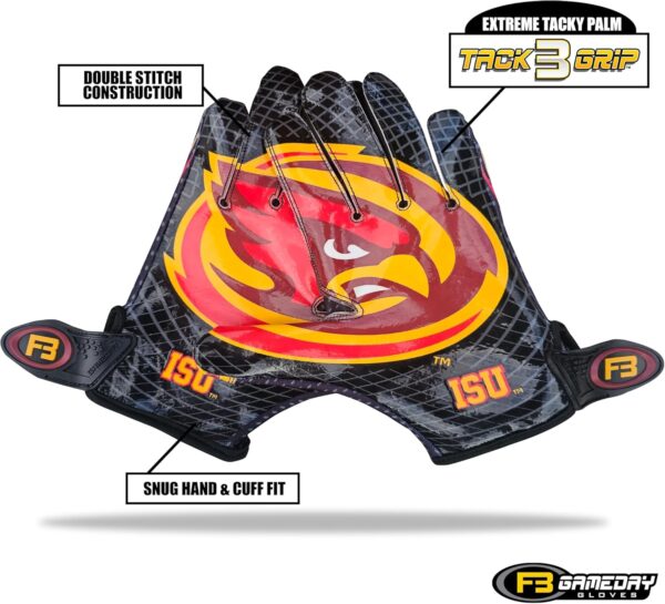 Iowa State Cyclones Football Receiver Gloves - Black - Front of Hand