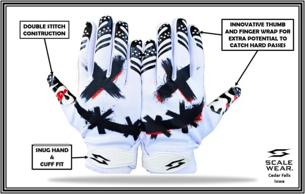 Joker Receiver Football Glove White X Back of Hand