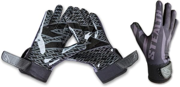 Stealth Football Receiver Gloves - Black on Black - Image 3