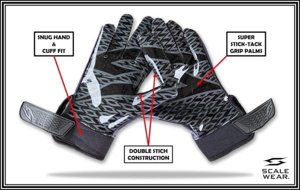 Stealth Football Receiver Gloves - Black on Black - Image 2