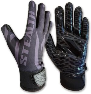 Stealth Black Football Receiver Gloves - No Pad - Black - Main Image