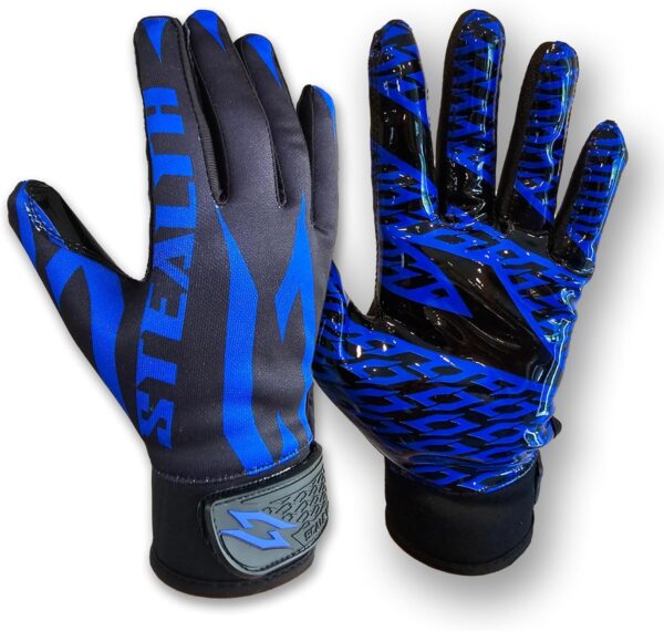 Stealth Black Receiver Football Gloves - No Pad - Blue - Main Image