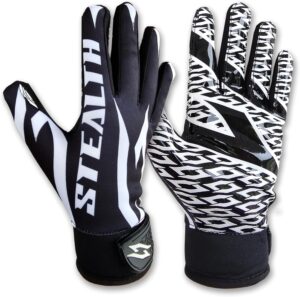 Stealth Black Receiver Football Gloves - No Pad - White - Main Image