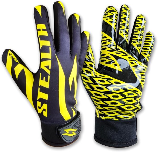 Stealth Black Football Receiver Gloves - No Pad - Yellow - Main Image