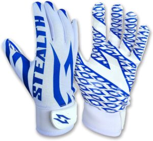 Stealth White Receiver Football Gloves - No Pad - Blue - Main Image