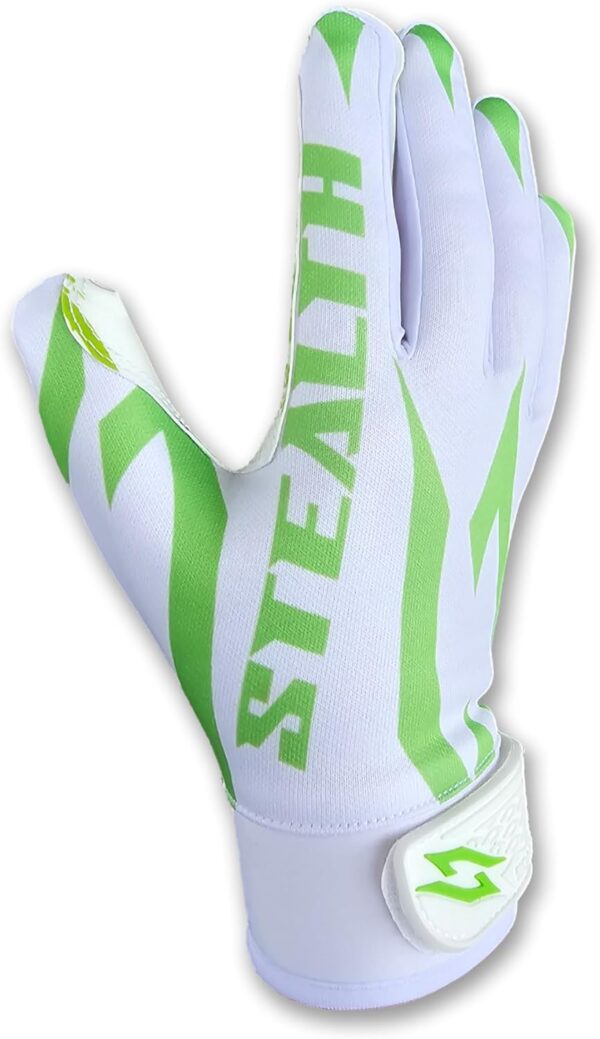 Stealth White Receiver Football Gloves - No Pad - Lime - Back of Hand