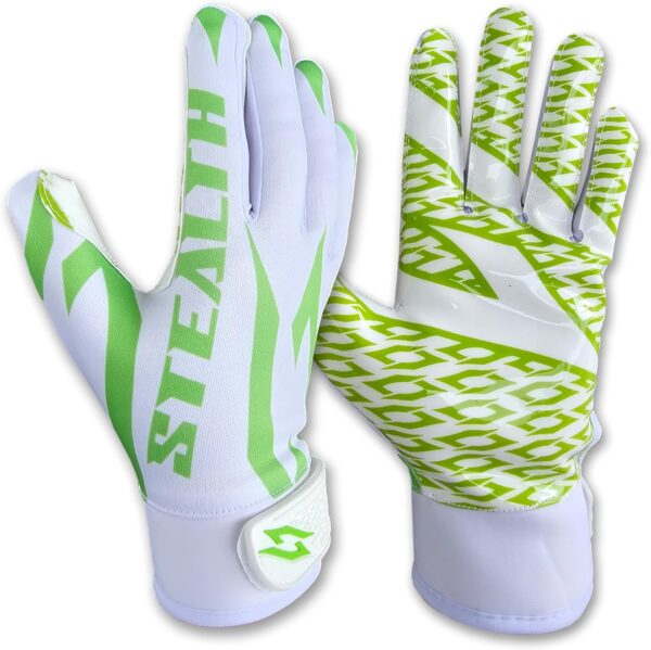 Stealth White Receiver Football Gloves - No Pad - Lime - Main Image