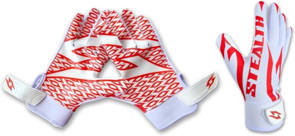 Stealth Football Receiver Gloves - Red on White - Image 3