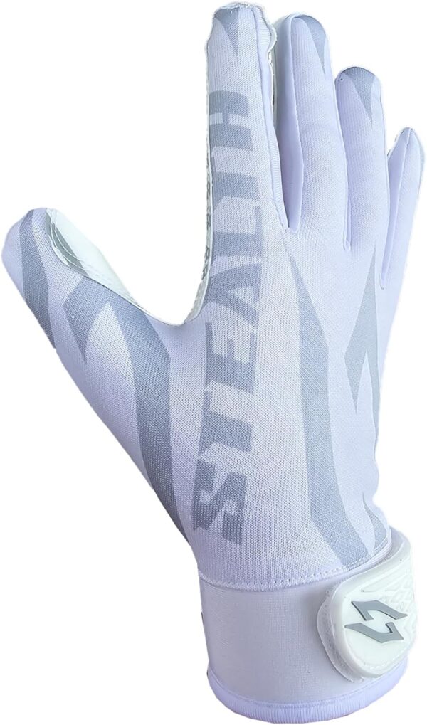 Stealth White Receiver Football Gloves - No Pad - White - Back of Hand