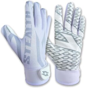 Stealth White Receiver Football Gloves - No Pad - White - Main Image