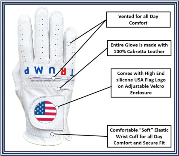 Trump USA Flag Golf Glove Back of Hand with Info