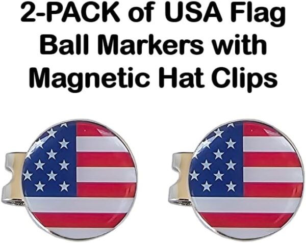 USA Flag Hat Clip Ball Marker 2 Pack with Info