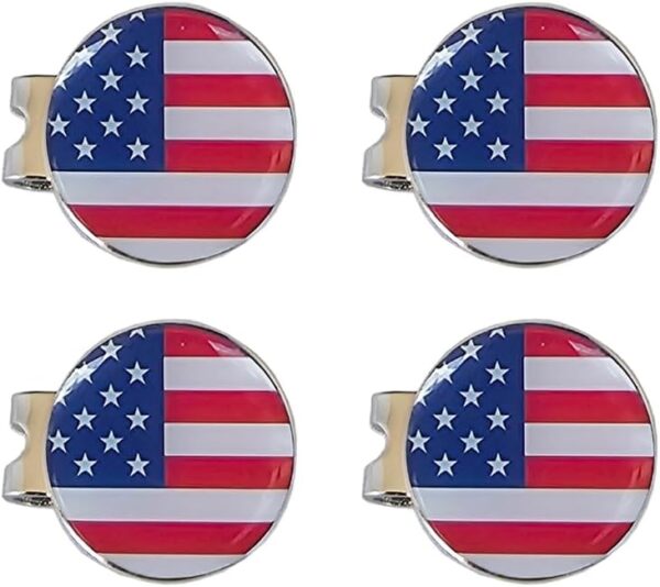 USA Flag Hat Clip with Magnetic Ball Marker 4 Pack