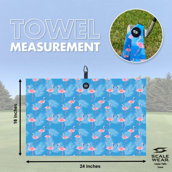 Flamingos and Palms Microfiber Golf Towel- Flamingo Blue Palms 2