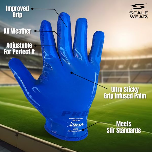 Pro Stealth Football Receiver Gloves - Blue - Image 4