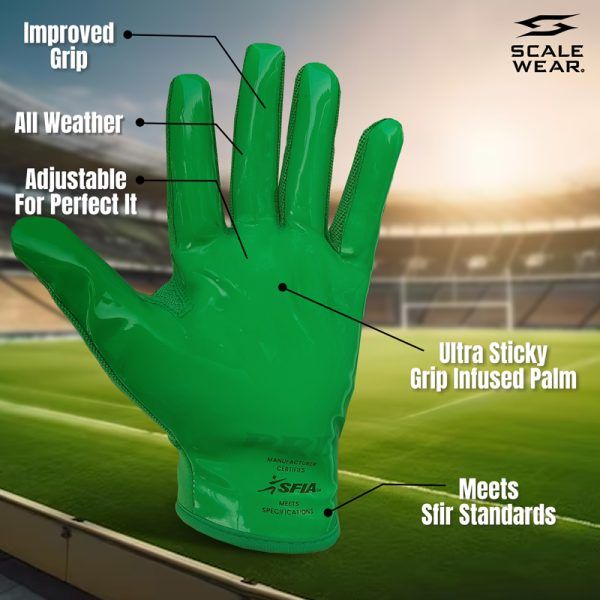 Pro Stealth Football Receiver Gloves - Green - Image 4