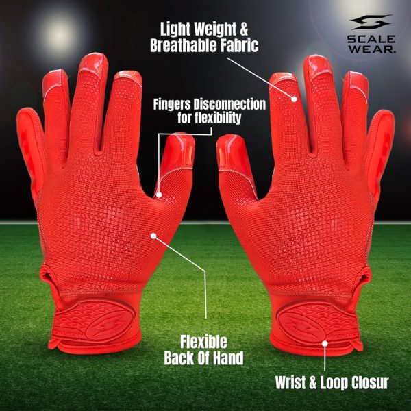 Pro Stealth Football Receiver Gloves - Red - Image 3