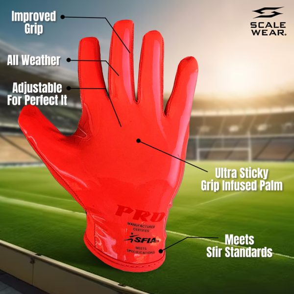 Pro Stealth Football Receiver Gloves - Red - Image 4