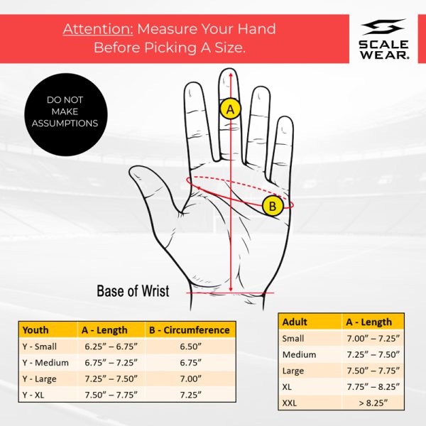 Football Gloves - Pro Stealth - Sizing Chart 1